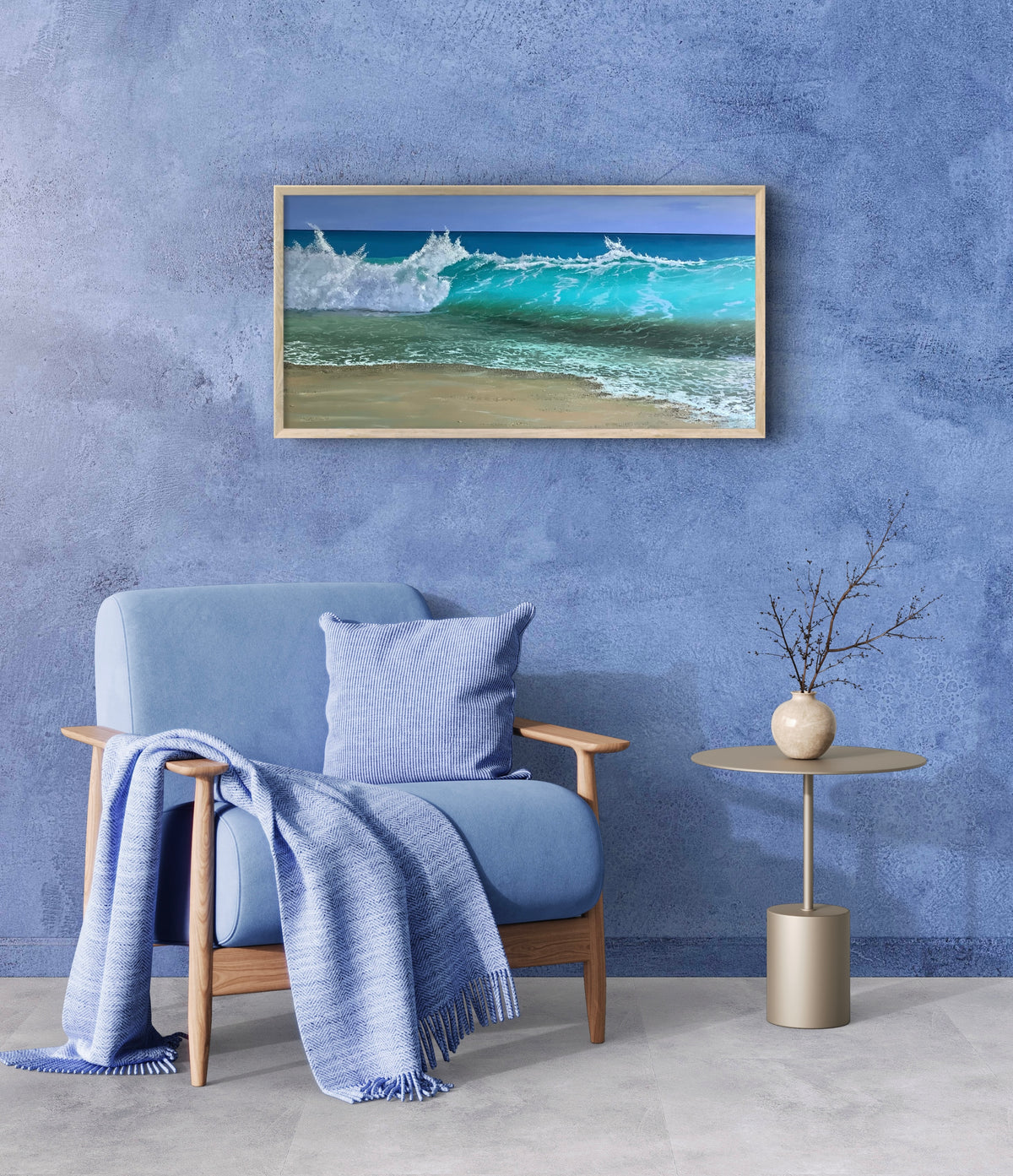 Ocean wave breaking on beach. Printed canvas wall art